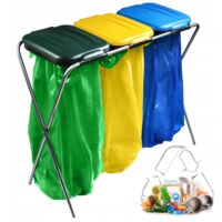 KADAX Support triple pour sac poubelle - Avec couvercle en plastique - Pour sac poubelle de 120 l - Vert/jaune/bleu