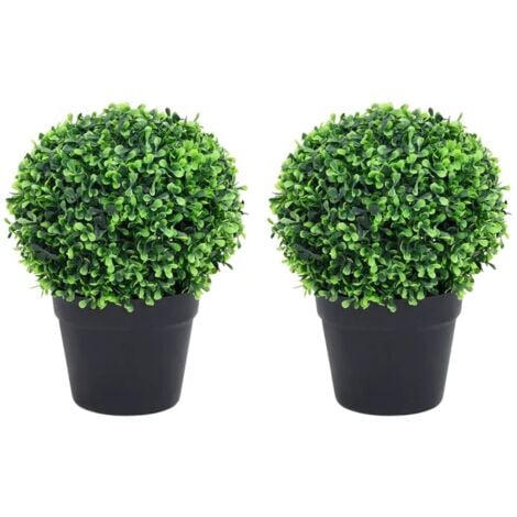Artificial Boxwood Plants 2 pcs with Pots Ball Shaped Green 27 cm vidaXL