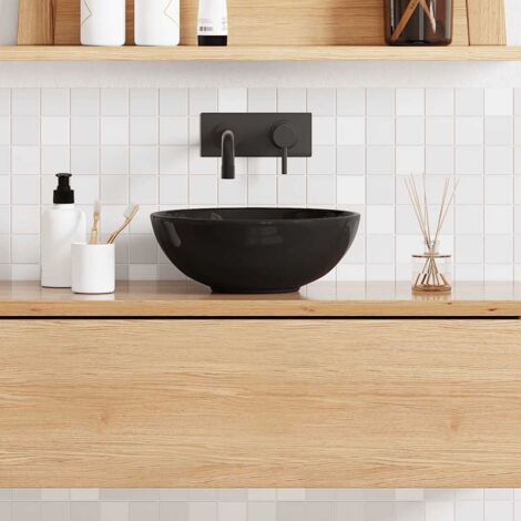 Lavabo noir brillant Ø28x10 cm céramique vidaXL