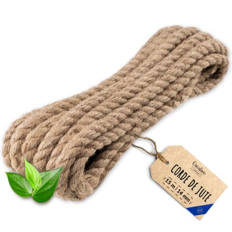 Creative Deco 15m Corde Jute 14mm - Personnalisable, Solide, Naturelle