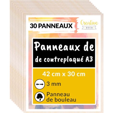 Lot de 30 panneaux contreplaqué bouleau A3 – Dimensions 420 x 300 x 3 mm – Surface lisse pour maquettes et pyrogravure