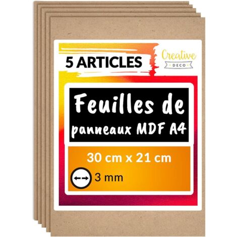 5 Panneaux MDF A4 300x210x3mm Bois Brut pour Découpe Laser