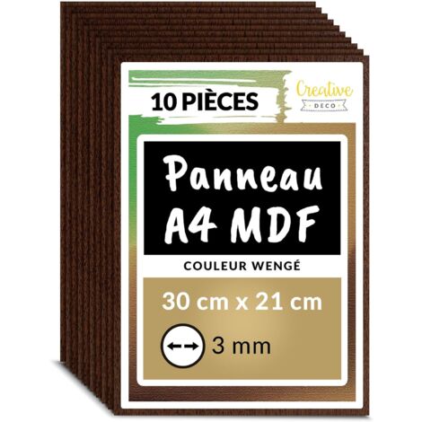 10 Panneaux MDF A4 Wengé 300x210x3mm Bois Brut pour Pyrogravure