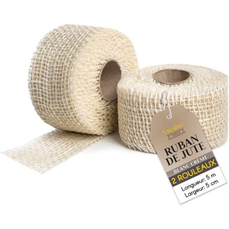 Lot 2 Rubans Chemin de Table Jute 5cm x 5m Blanc Fête et Naturel