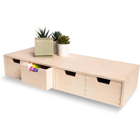 Commode en bois de pin 4 tiroirs – Dimensions 56 x 20,5 x 10 cm – Rangement pour bureau et documents – Fabriquée en UE (1/5)