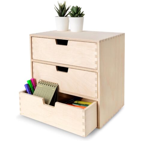 Petite Commode en Bois 3 Tiroirs - 28,5 x 20 x 28,5 cm (1/5)