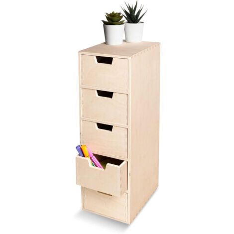 Petite commode en bois 5 tiroirs – Dimensions 15 x 20,5 x 47 cm – Bois de pin certifié – Rangement pour bureau et maison