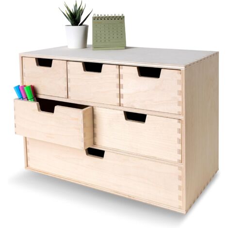 Commode en bois 6 tiroirs – Dimensions 42 x 20 x 28,5 cm – Bois de pin certifié – Rangement bureau élégant et fonctionnel (1/5)