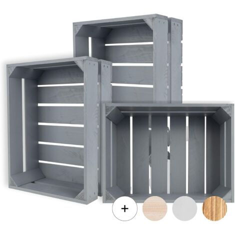 3 x Caisse de Rangement Vintage en Bois Gris - 40 x 30 x 15 cm