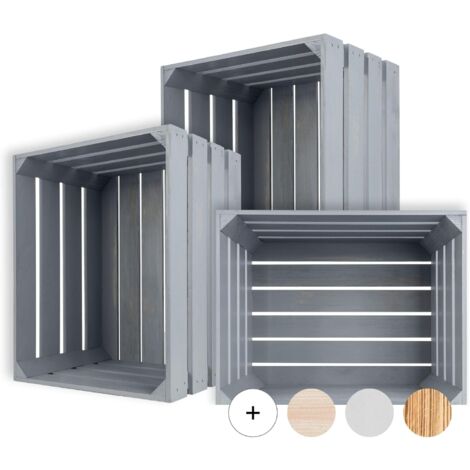 Caisse de Rangement Vintage en Bois Gris - 50 x 40 x 30 cm