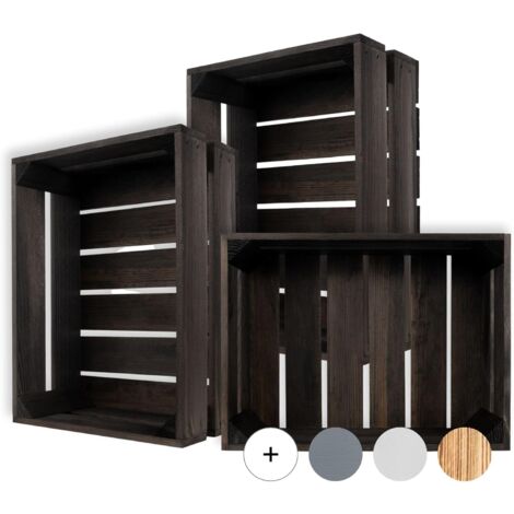 Caisse de Rangement Vintage en Bois Noir - 40 x 30 x 15 cm