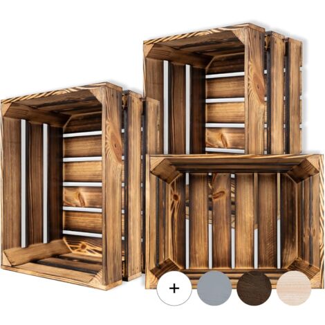 Caisse de rangement vintage en bois flammé 40 x 30 x 23 cm – Matériau naturel non toxique – Design élégant pour intérieur et extérieur