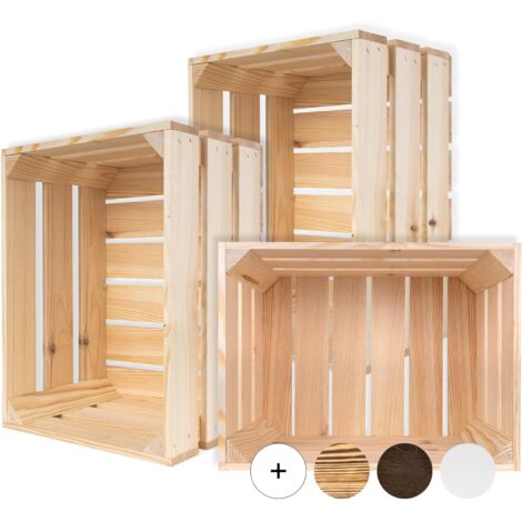 3 x Caisse de Rangement Vintage en Bois Naturel - 40 x 30 x 23 cm
