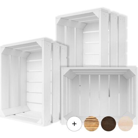 3 x Caisse de Rangement Vintage en Bois Blanc - 40 x 30 x 23 cm