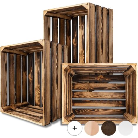 Caisse en bois flammé 50 x 40 x 30 cm – Rangement esthétique pour accessoires et décorations – Matériau naturel et non toxique
