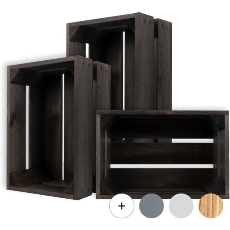 Caisse de Rangement Vintage en Bois Noir - 30 x 20 x 15 cm