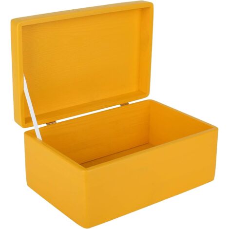 Boîte de Rangement en Bois avec Couvercle Jaune 30 x 20 x 14 cm (1/4)