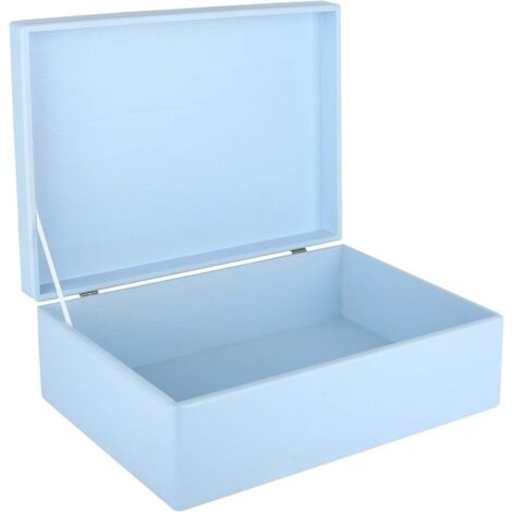 Boîte de Rangement en Bois avec Couvercle Bleu 40 x 30 x 14 cm