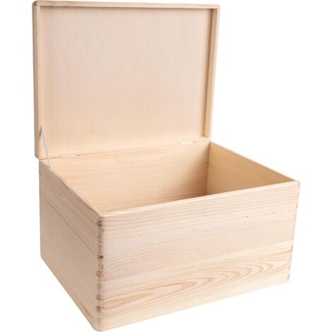 Boîte de rangement en bois naturel 40 x 30 x 24 cm – Épaisseur de paroi 1 cm – Base contreplaqué 3 mm – Bords arrondis pour sécurité