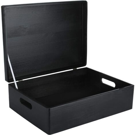 Boîte de Rangement en Bois avec Poignées Noir 40 x 30 x 14 cm
