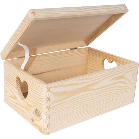 Boîte de Rangement en Bois avec Poignées en Cœur 30 x 20 x 14 cm