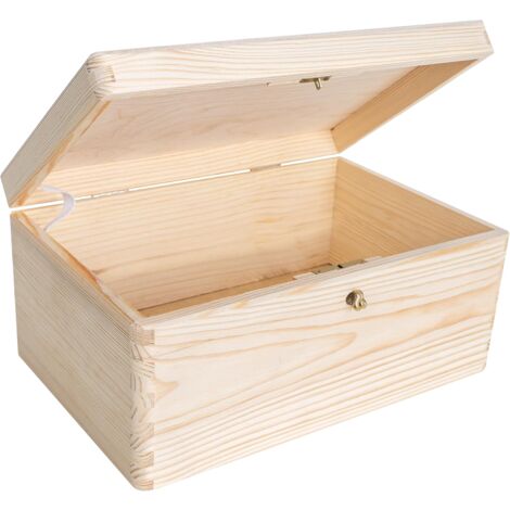 Boîte de rangement en bois de pin 30 x 20 x 14 cm – Épaisseur de paroi 1 cm – Base contreplaqué 3 mm – Bords arrondis non tranchants