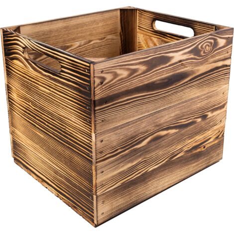 4x Caisse Bois Flammé Compatible KALLAX & EXPEDIT 33x37x33cm