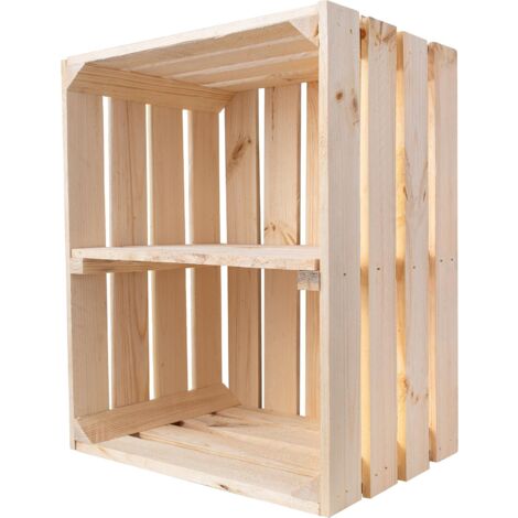 Caisse de rangement en bois de pin – Étagère intégrée – Dimensions 50 x 40 x 30 cm – Matériaux naturels et non toxiques