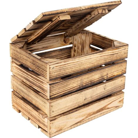 Grande Boîte de Rangement en Bois Flammé 27,5 x 20 x 21,5 cm