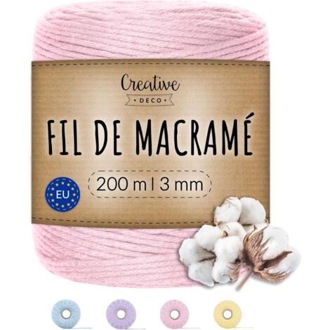 200m Corde Macramé 3mm Fil en Coton et Polyester Rose Pastel