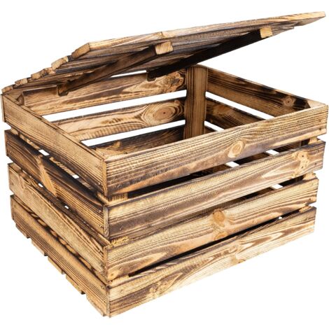 Grande Boîte de Rangement en Bois Flammé 50 x 40 x 30 cm