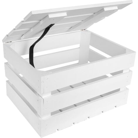 Grande Boîte de Rangement en Bois Blanc 40 x 30 x 22 cm