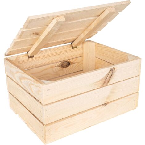 Boîte de rangement en bois de pin solide 40 x 30 x 22 cm – Design vintage pour divers objets – Résistance aux usages quotidiens