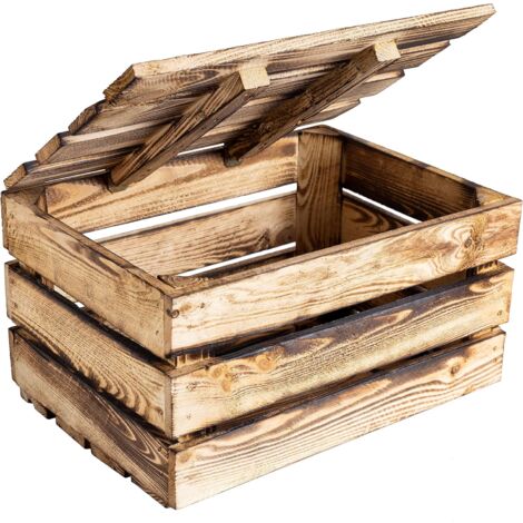 Grande Boîte de Rangement en Bois Flammé 40 x 30 x 22 cm