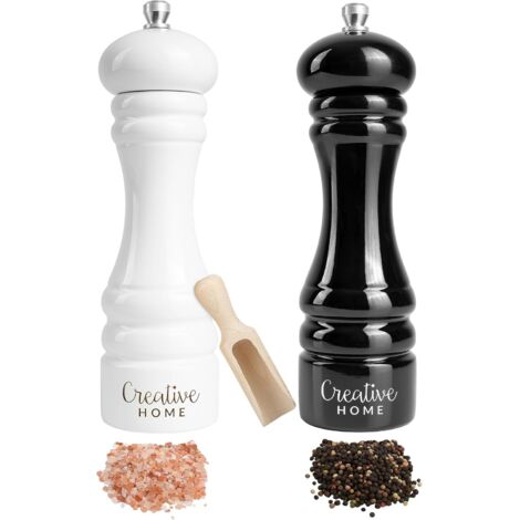 Moulin à Poivre et Sel Manuel en Bois Noir et Blanc – 18 cm