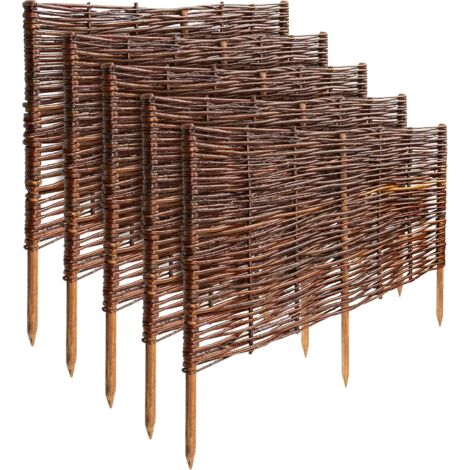 Lot de 5 Bordures Clôture de Jardin en Saule 60 x 40 cm