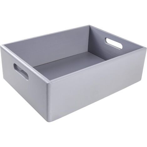 Caisse Bois Rangement avec Poignées Gris 40 x 30 x 13 cm (1/5)