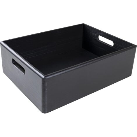 Caisse Bois Rangement avec Poignées Noir 40 x 30 x 13 cm
