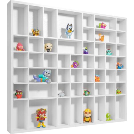 Vitrine murale en bois blanche 51 compartiments – Dimensions 52 x 46 x 5 cm – Écologique en pin durable pour objets précieux