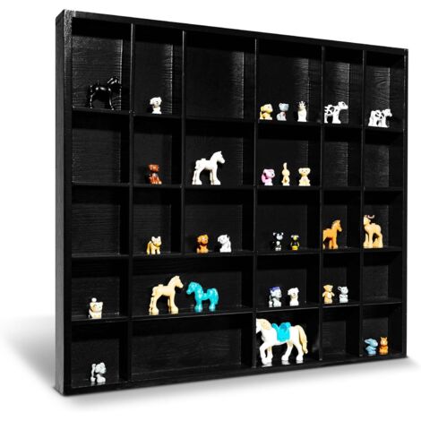 Vitrine Murale Bois Noire 28 Compartiments - 44,5 x 40 x 3 cm (1/4)