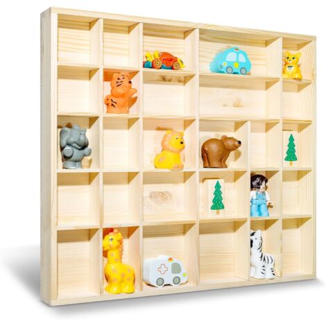 Vitrine Murale Bois Naturel 28 Compartiments - 44,5 x 40 x 3 cm (1/4)