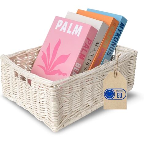 Panier de Rangement en Osier Blanc - 40 x 30 x 16 cm