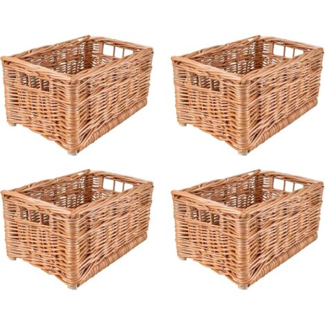 4x Panier de Rangement en Osier Naturel - 30 x 20 x 16 cm