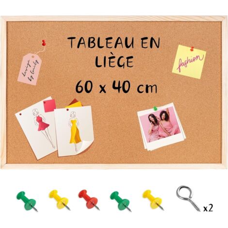 Tableau Panneau Affichage Liège avec Cadre en Bois 60 x 40 cm