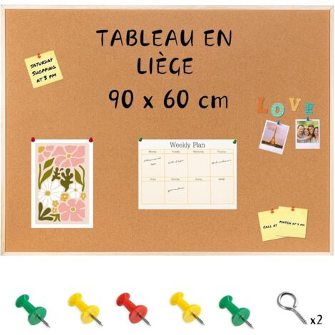 Tableau Panneau Affichage Liège avec Cadre en Bois 90 x 60 cm