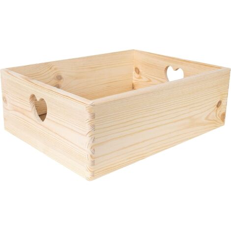 Caisse De Rangement Bois Avec Poignées Cœur 40 x 30 x 14 Cm