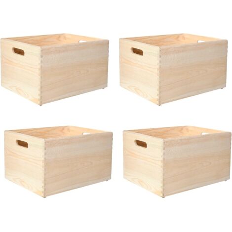 Lot 4 Caisses Bois pour Rangement avec Poignées 40x30x24 Cm