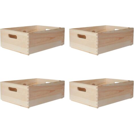 Lot 4 Caisses Bois pour Rangement avec Poignées 40x30x14 Cm