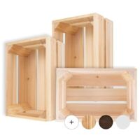 Caisse de Rangement Vintage en Bois Naturel - 50 x 40 x 30 cm