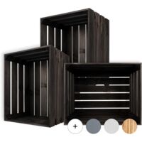 Caisse de Rangement Vintage en Bois Noir - 50 x 40 x 30 cm